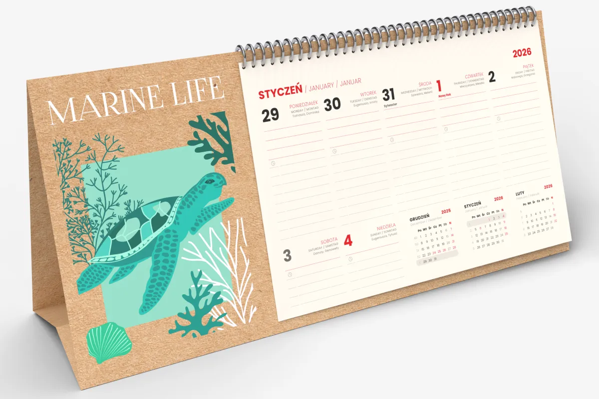 Kalendarz piramidka spiralowana (miesięczna) EKO